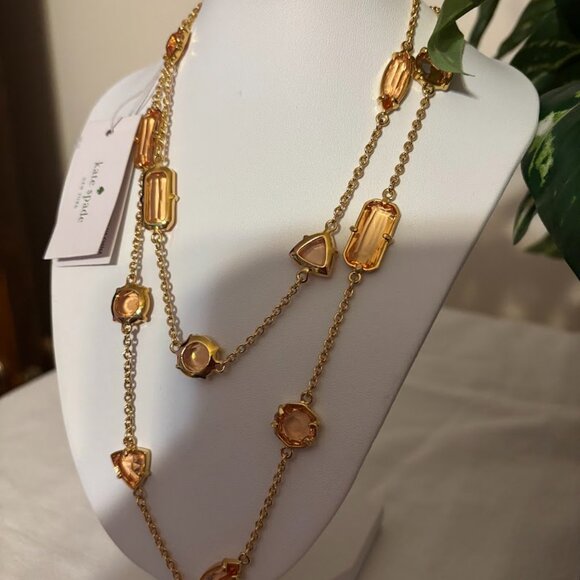Beautiful Kate Spade Peach Color Necklace (34") in Gold Tone with pouch - Picture 14 of 16